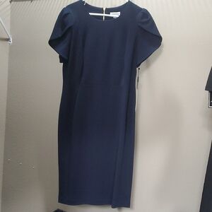 Calvin Klein Deep Navy Puff Sleeve Midi Dress
